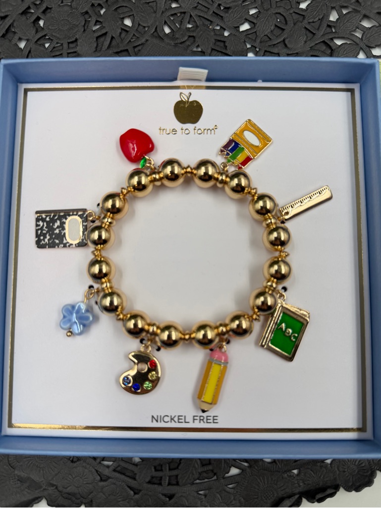 True To Form Gold Bead School Charm Bracelet-Teacher Appreciation Gift 28$